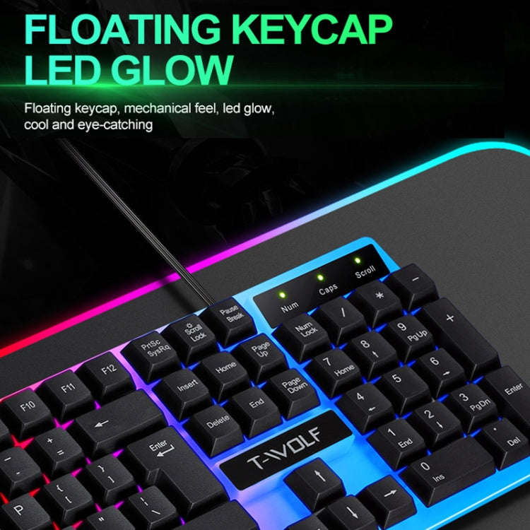 T-WOLF TF230 Colorful Light Effect Game Office Computer Wired Keyboard and Mouse Kit(Black)
