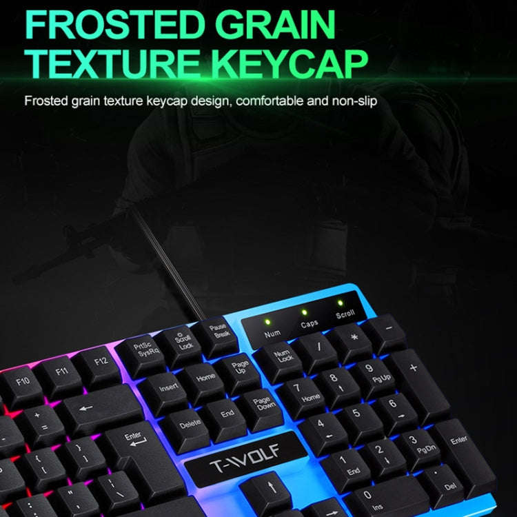 T-WOLF TF230 Colorful Light Effect Game Office Computer Wired Keyboard and Mouse Kit(Black)
