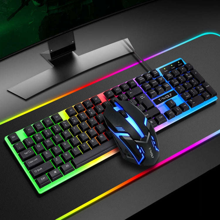 T-WOLF TF230 Colorful Light Effect Game Office Computer Wired Keyboard and Mouse Kit(Black)