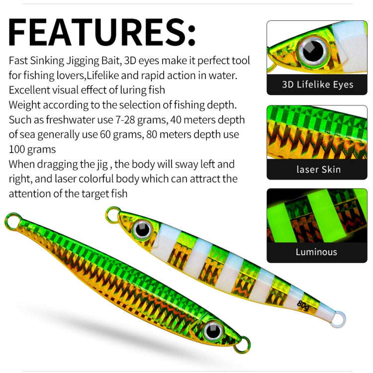 PROBEROS LF121 Fast Sinking Laser Boat Fishing Sea Fishing Lure Iron Plate Bait, Weight: 40g(Colo...