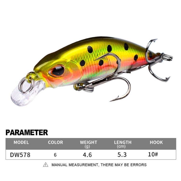 PROBEROS DW578 Ordinary Hook 5.3cm 4.6g Sinking Minnow Lure Long Casting Bionic Plastic Hard Bait...