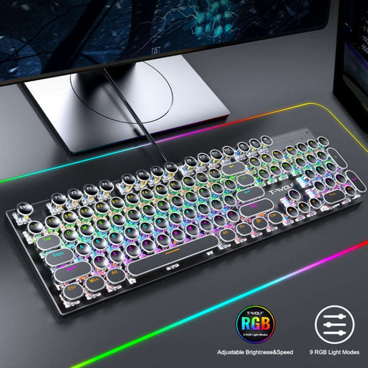 T-WOLF T75 104 Keys Adjustable RGB Light Computer Game Wired Mechanical Keyboard(Black)