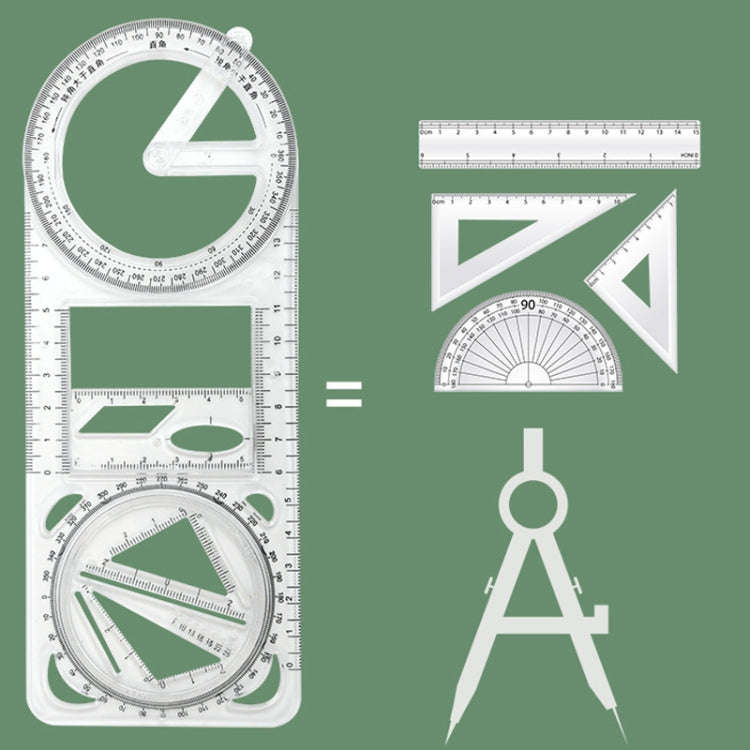 2pcs Multifunctional Drawing Ruler Function Drawing Protractor Geometric Ruler(For Primary School)