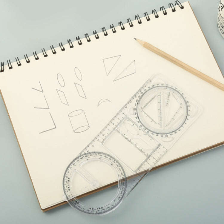 2pcs Multifunctional Drawing Ruler Function Drawing Protractor Geometric Ruler(For Primary School)