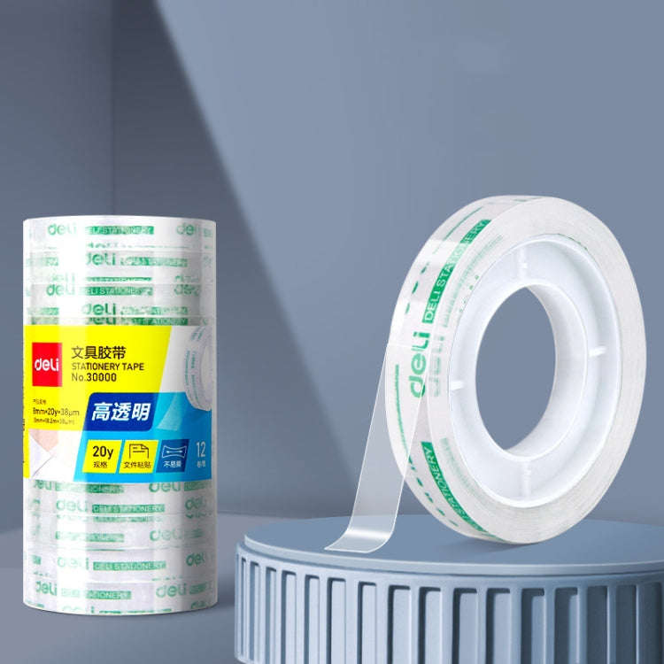 12 Rolls Width 0.8cm x Length 18.2m Deli Small High Viscosity Office Transparent Tape Student Sta...