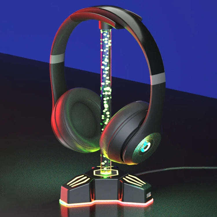 RGB Lighted Headphone Stand With Ambient Light USB Expansion Port Headphone Display Bracket, Styl...