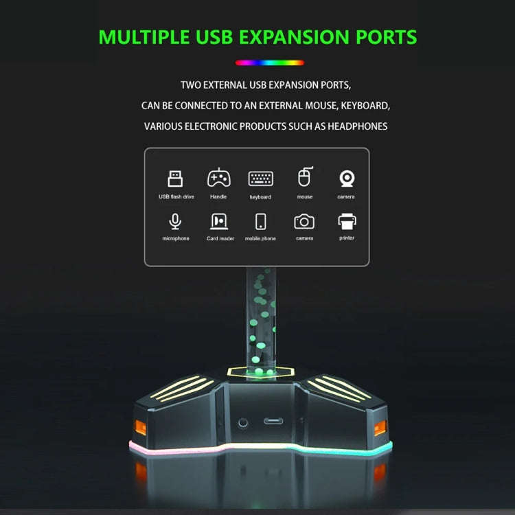 RGB Lighted Headphone Stand With Ambient Light USB Expansion Port Headphone Display Bracket, Styl...