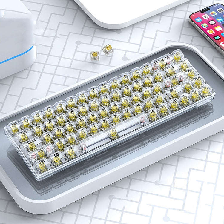 T-WOLF T40 68-Keys RGB Mixed Light Office Gaming Transparent Mechanical Keyboard(Yellow)