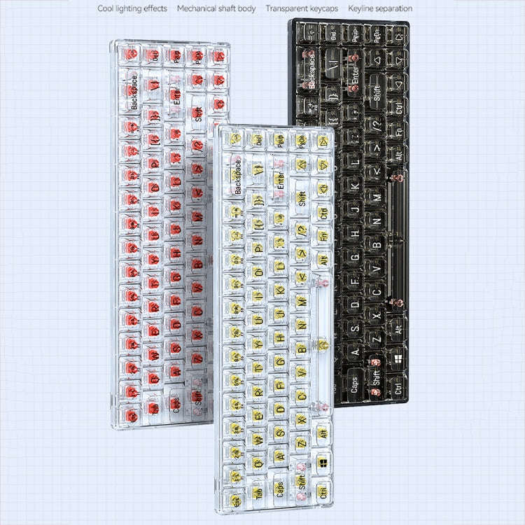 T-WOLF T40 68-Keys RGB Mixed Light Office Gaming Transparent Mechanical Keyboard(Yellow)