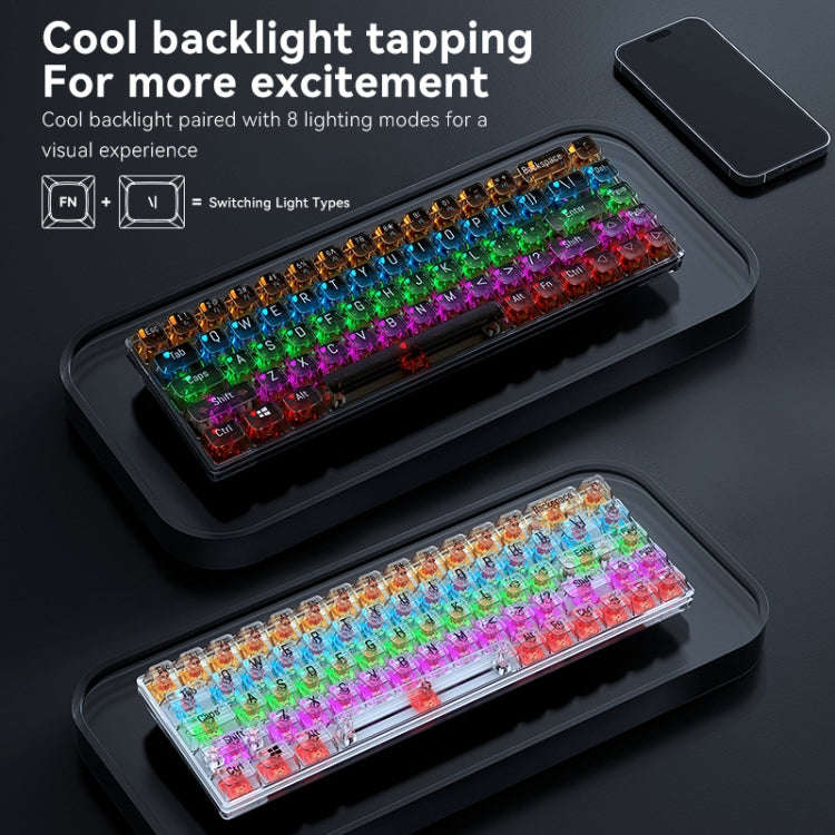 T-WOLF T40 68-Keys RGB Mixed Light Office Gaming Transparent Mechanical Keyboard(Red)