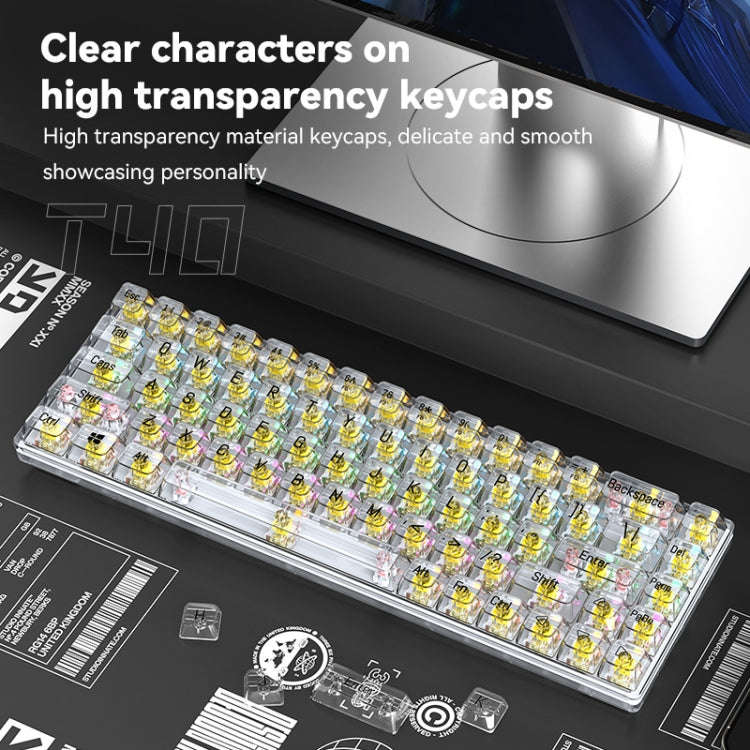 T-WOLF T40 68-Keys RGB Mixed Light Office Gaming Transparent Mechanical Keyboard(Yellow)
