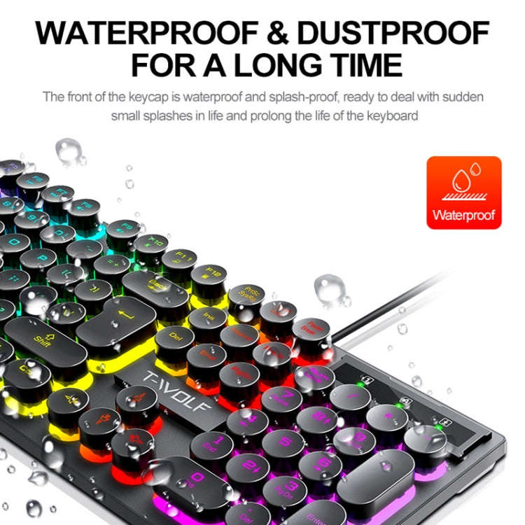 T-WOLF T80 104-Keys RGB Illuminated Office Game Wired Punk Retro Keyboard, Color: Black