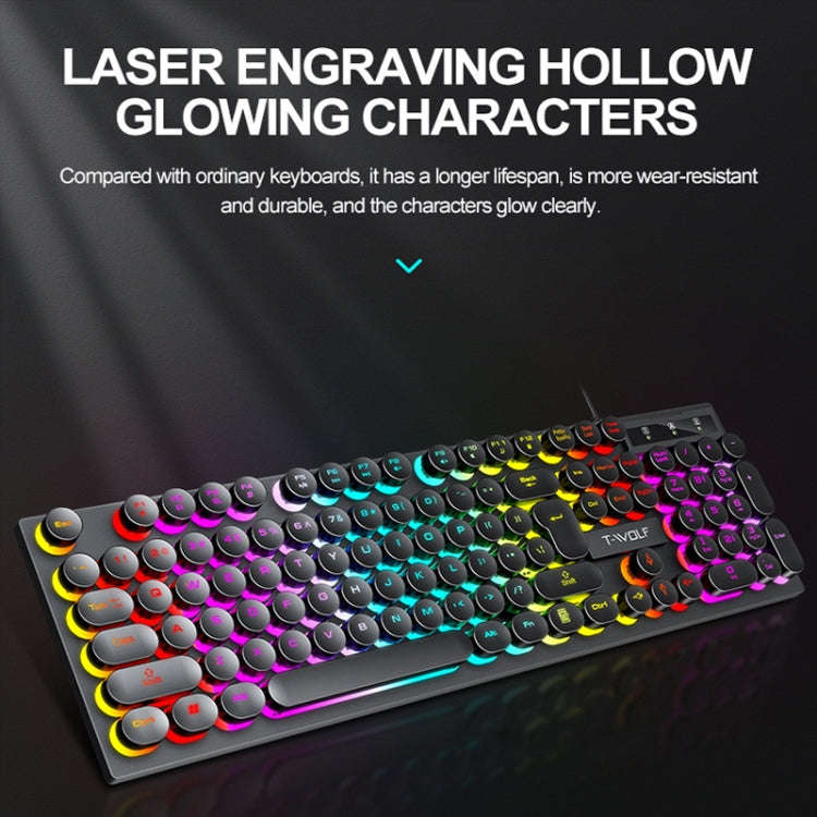 T-WOLF T80 104-Keys RGB Illuminated Office Game Wired Punk Retro Keyboard, Color: White