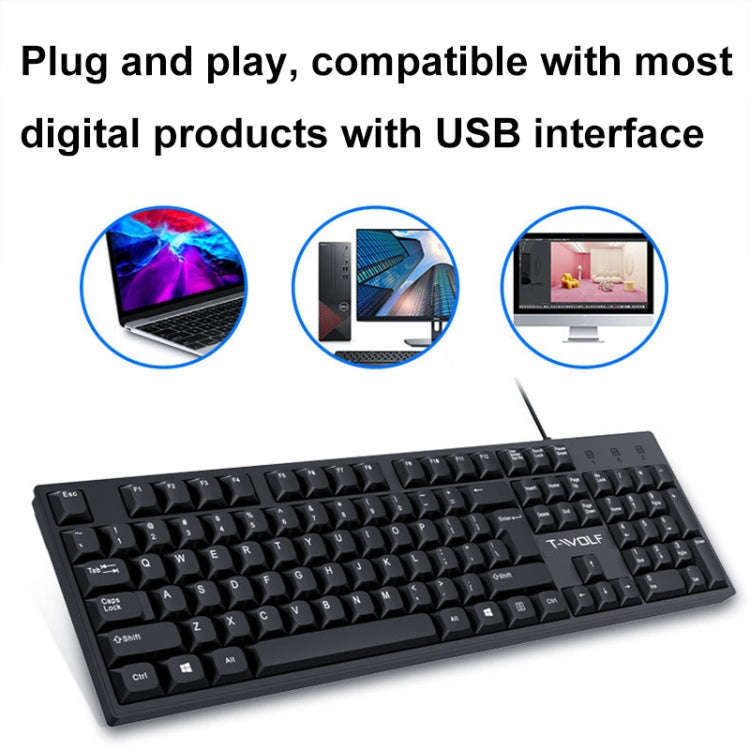 T-WOLF 104-keys USB Computer Office Home Wired Keyboard(T15)