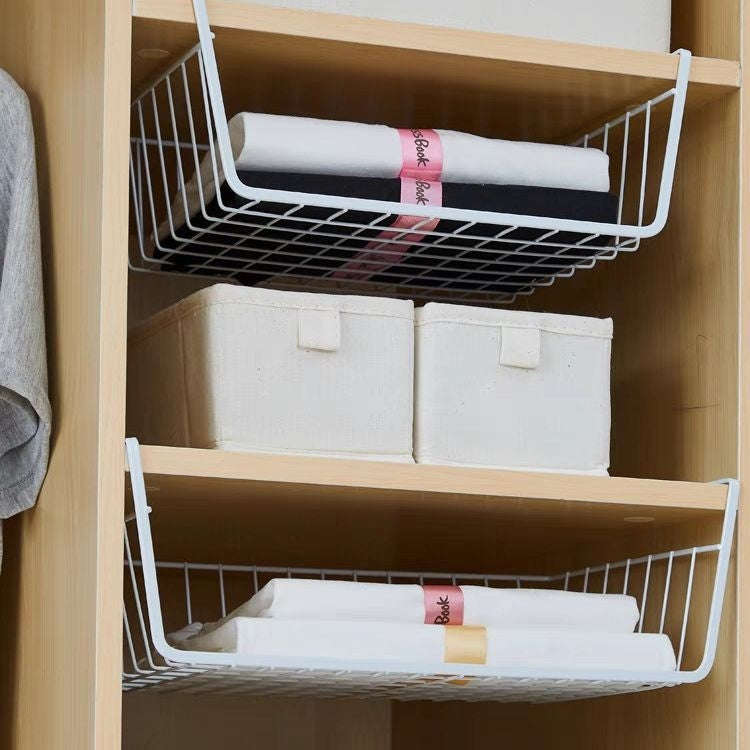 40x25x14cm Closet Organizer Metal Shelf Kitchen Cabinet Under Hanging Shelf(Black)