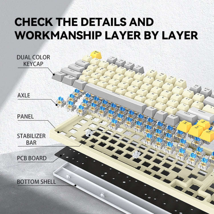 T-WOLF T50 97-keys RGB Luminous Color-Matching Game Mechanical Keyboard with Knob, Color: White B