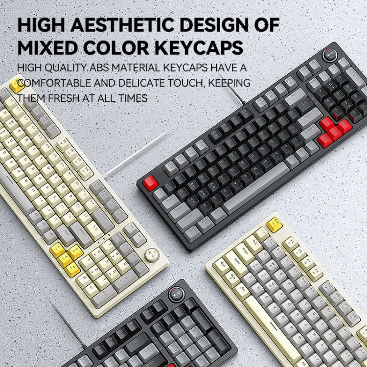 T-WOLF T50 97-keys RGB Luminous Color-Matching Game Mechanical Keyboard with Knob, Color: Black B