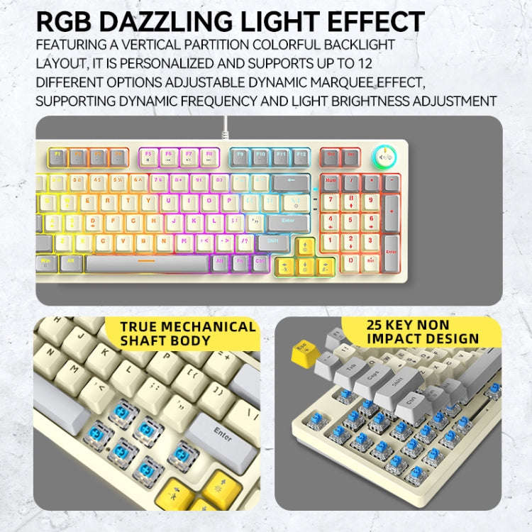 T-WOLF T50 97-keys RGB Luminous Color-Matching Game Mechanical Keyboard with Knob, Color: Black B