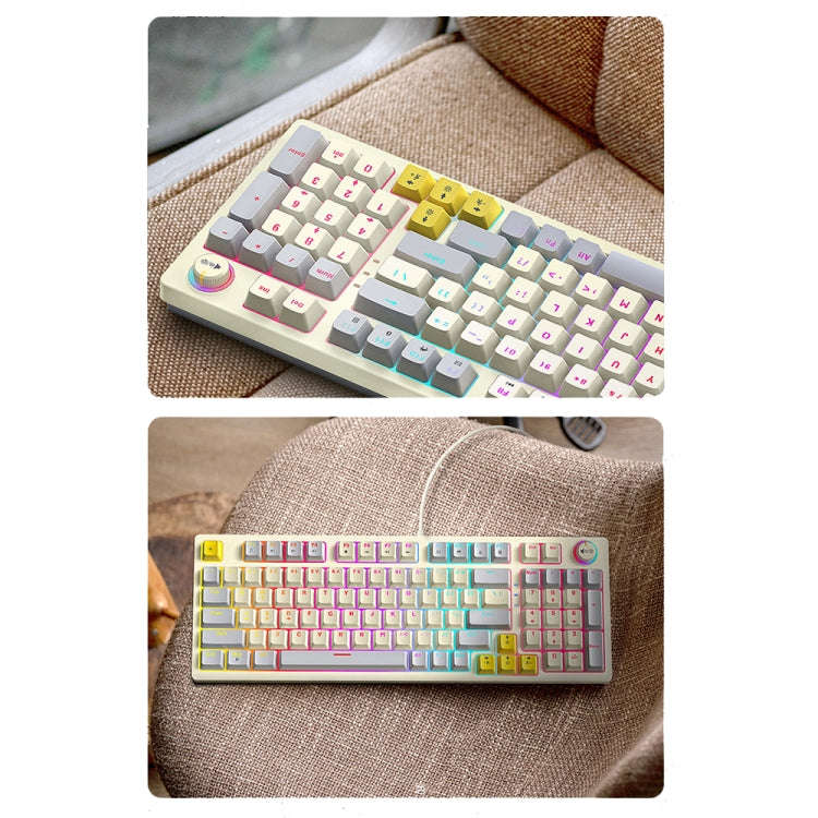 T-WOLF T50 97-keys RGB Luminous Color-Matching Game Mechanical Keyboard with Knob, Color: Black B