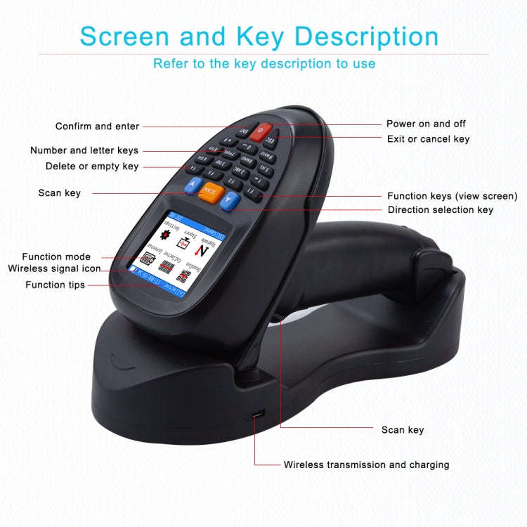 1D CCD Red Light Wireless Barcode Reader Scanner Data Collector With 2.2-Inch LCD Screen