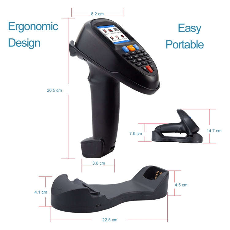 1D CCD Red Light Wireless Barcode Reader Scanner Data Collector With 2.2-Inch LCD Screen