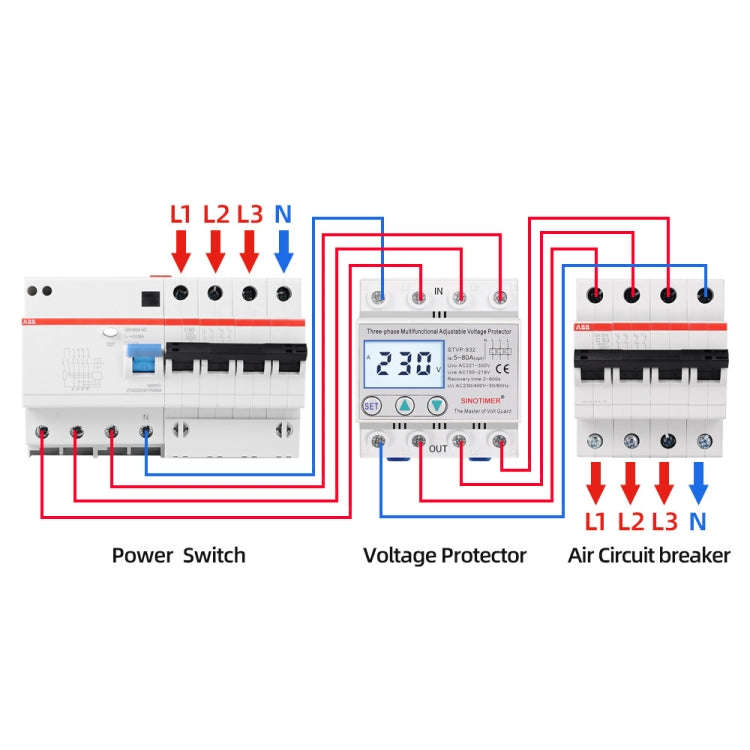 SINOTIMER STVP-932 50A 3-phase 380V LCD Self-resetting Adjustable Surge Voltage Protector