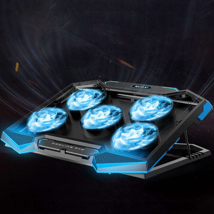 NUOXI 5 Fans Laptop Radiator Bracket Height Adjustable with Dual USB Ports(Black and Blue)