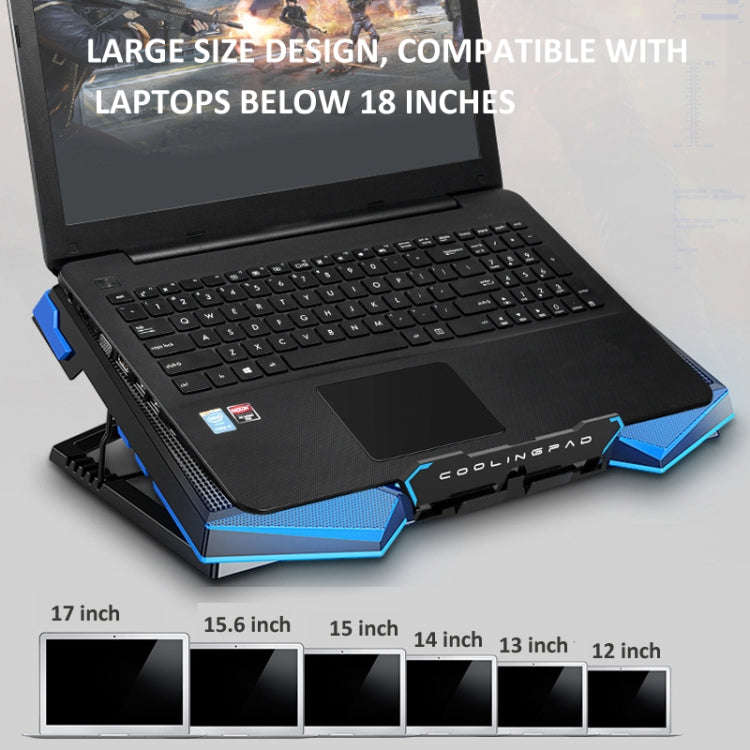 NUOXI 5 Fans Laptop Radiator Bracket Height Adjustable with Dual USB Ports(Black and Red)