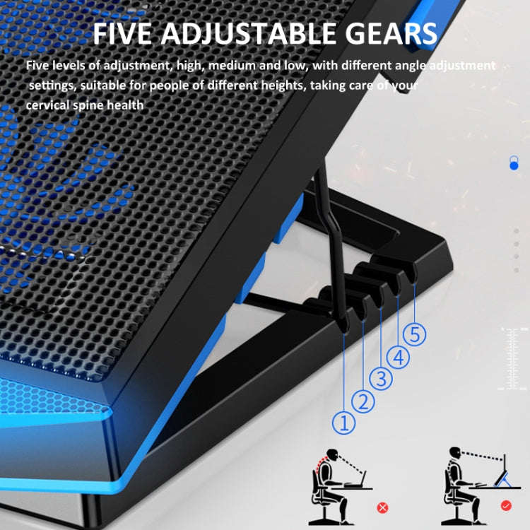 NUOXI 5 Fans Laptop Radiator Bracket Height Adjustable with Dual USB Ports(Black and Red)