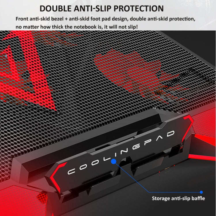 NUOXI 5 Fans Laptop Radiator Bracket Height Adjustable with Dual USB Ports(Black and Red)