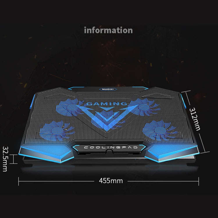 NUOXI 5 Fans Laptop Radiator Bracket Height Adjustable with Dual USB Ports(Black and Blue)