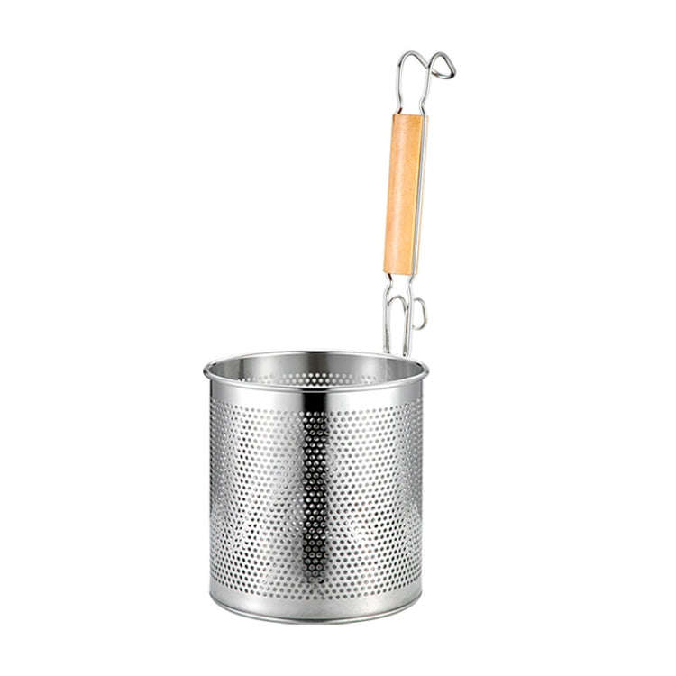 Household Stainless Steel Wooden Handle Spoon Kitchen Filtering Powder Oil Leakage Frying Basket,...