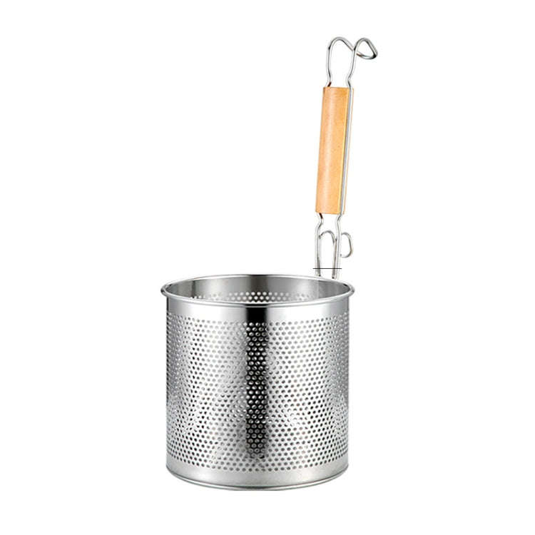 Household Stainless Steel Wooden Handle Spoon Kitchen Filtering Powder Oil Leakage Frying Basket,...
