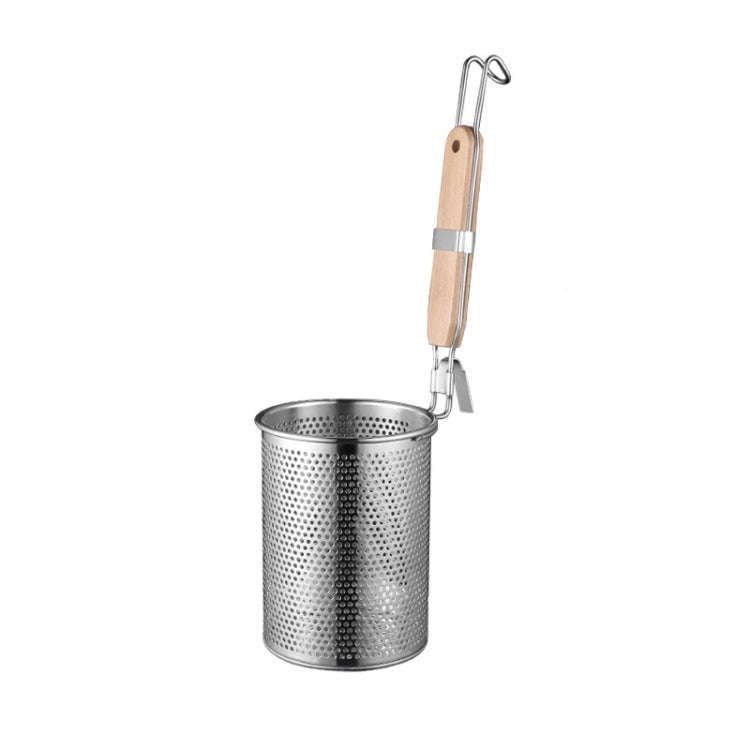Household Stainless Steel Wooden Handle Spoon Kitchen Filtering Powder Oil Leakage Frying Basket,...