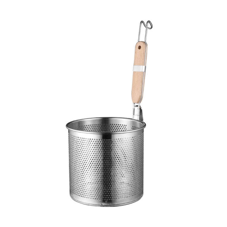 Household Stainless Steel Wooden Handle Spoon Kitchen Filtering Powder Oil Leakage Frying Basket,...