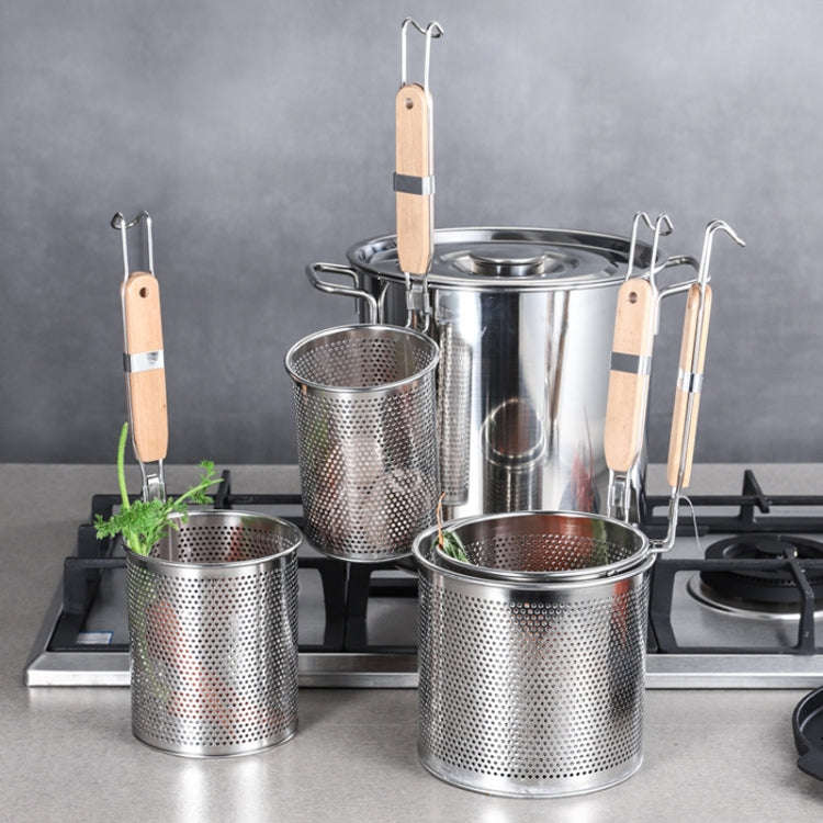 Household Stainless Steel Wooden Handle Spoon Kitchen Filtering Powder Oil Leakage Frying Basket,...