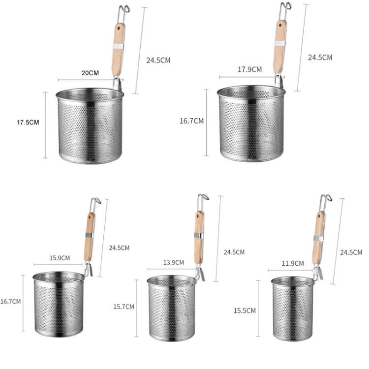 Household Stainless Steel Wooden Handle Spoon Kitchen Filtering Powder Oil Leakage Frying Basket,...