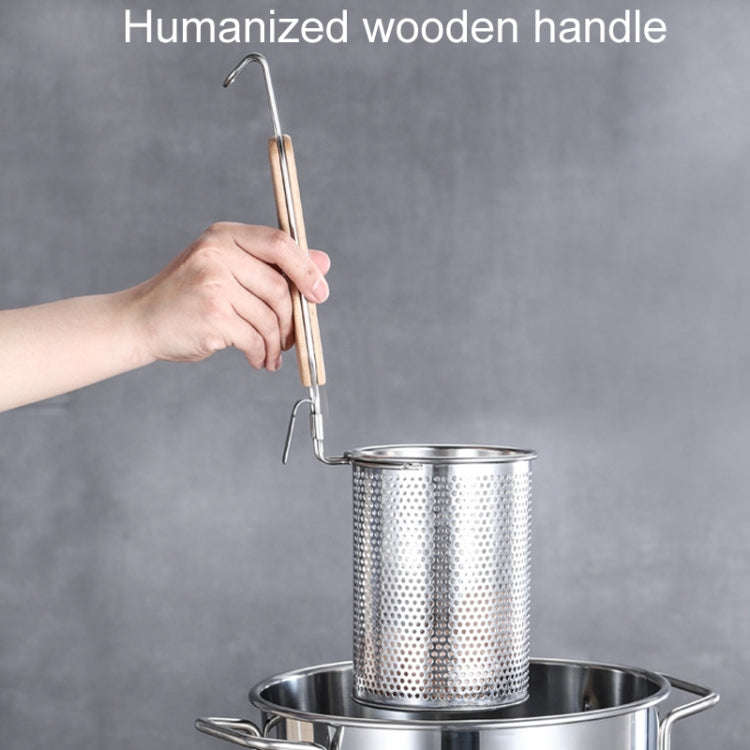 Household Stainless Steel Wooden Handle Spoon Kitchen Filtering Powder Oil Leakage Frying Basket,...