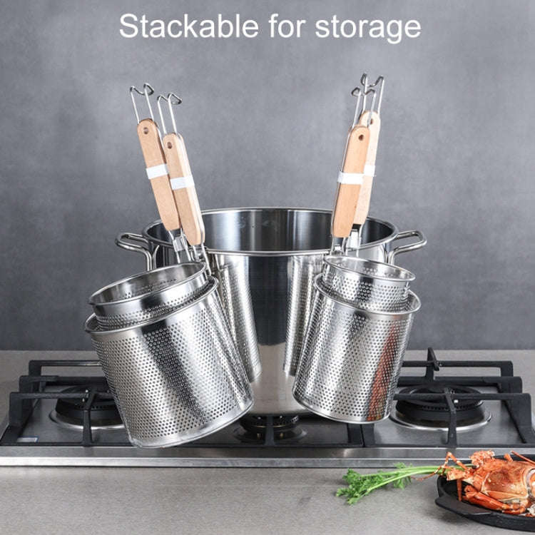 Household Stainless Steel Wooden Handle Spoon Kitchen Filtering Powder Oil Leakage Frying Basket,...