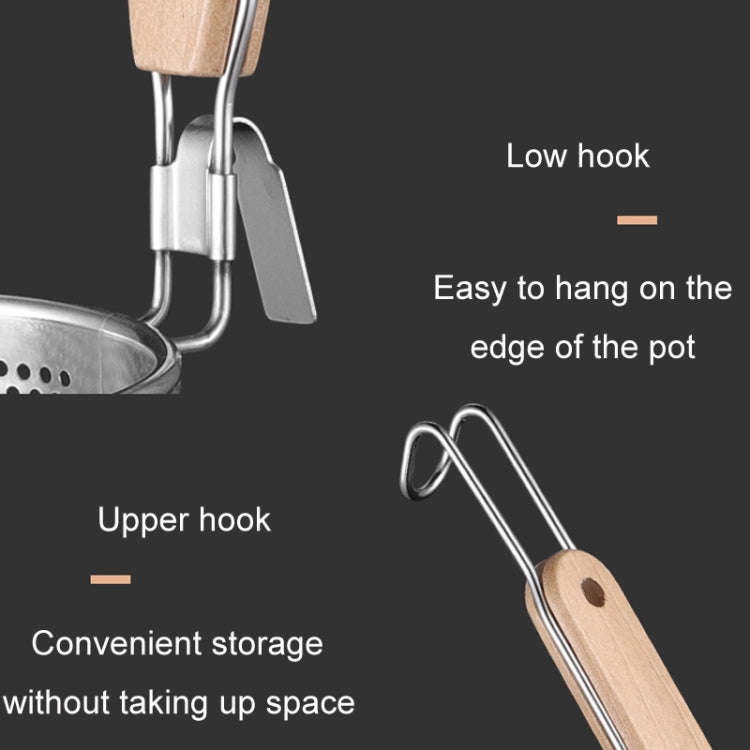 Household Stainless Steel Wooden Handle Spoon Kitchen Filtering Powder Oil Leakage Frying Basket,...