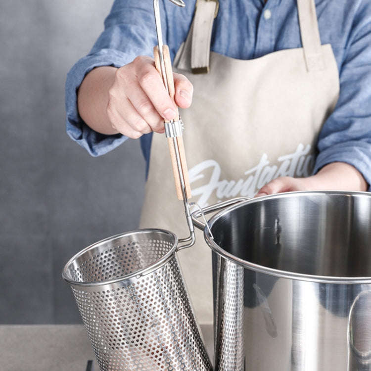 Household Stainless Steel Wooden Handle Spoon Kitchen Filtering Powder Oil Leakage Frying Basket,...