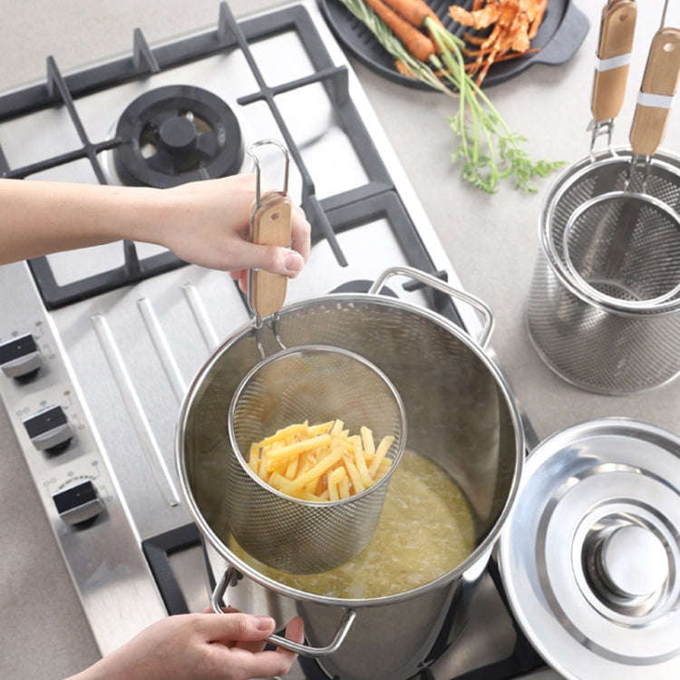 Household Stainless Steel Wooden Handle Spoon Kitchen Filtering Powder Oil Leakage Frying Basket,...