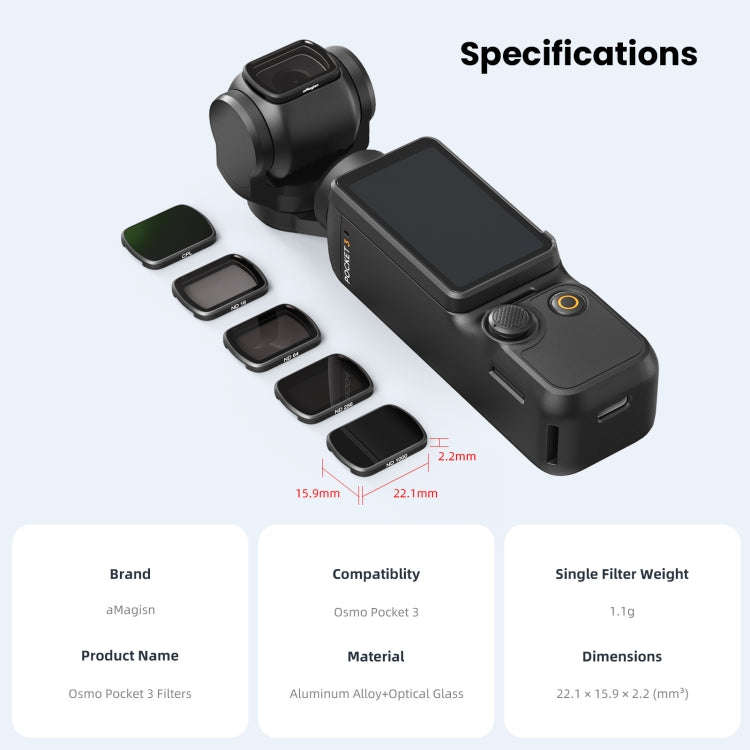 For DJI Osmo Pocket 3 aMagisn HD Double Sided Coated Filters Sports Camera Protective Goggles, St...