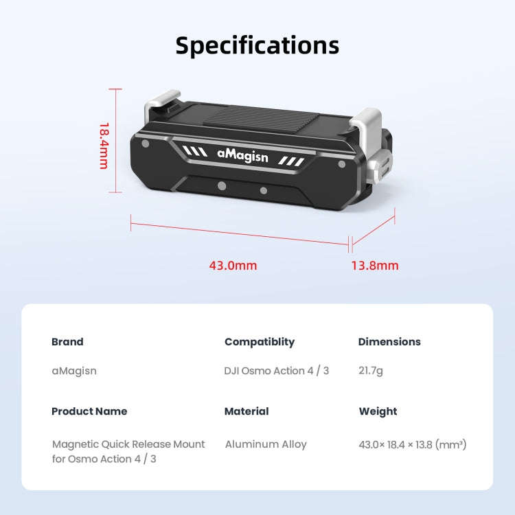 For DJI Osmo Action 4 / 3 aMagisn Magnetic Fast Disassembly Motion Camera Accessories
