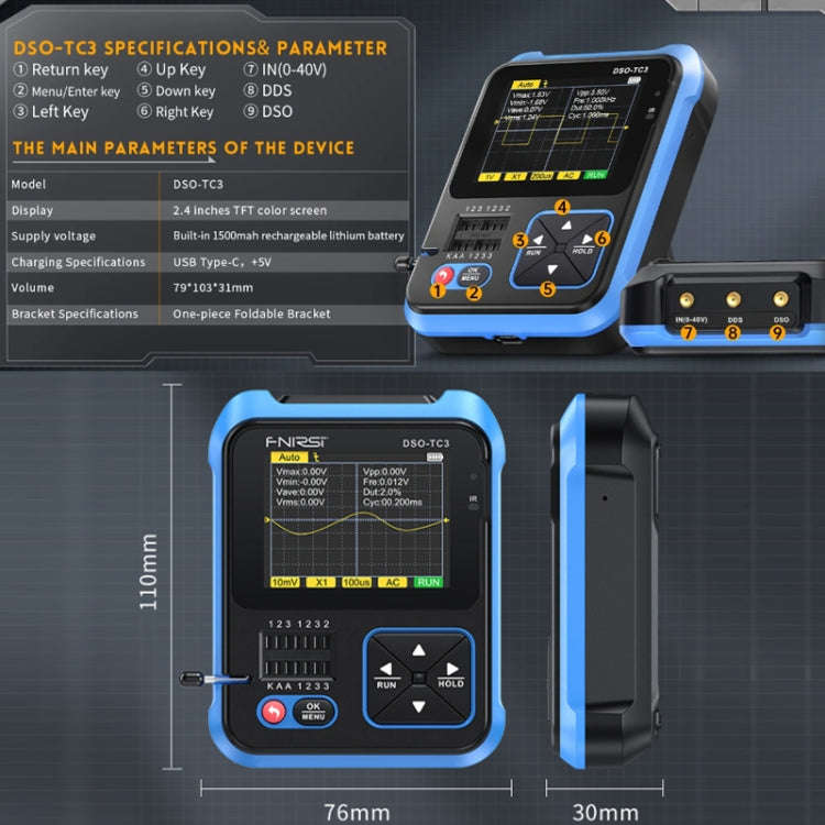FNIRSI 3 In 1 Handheld Digital Oscilloscope LCR Transistor Tester, Specification: Standard