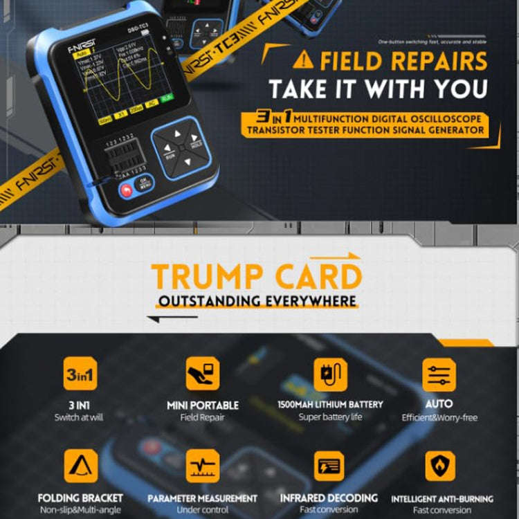 FNIRSI 3 In 1 Handheld Digital Oscilloscope LCR Transistor Tester, Specification: Standard