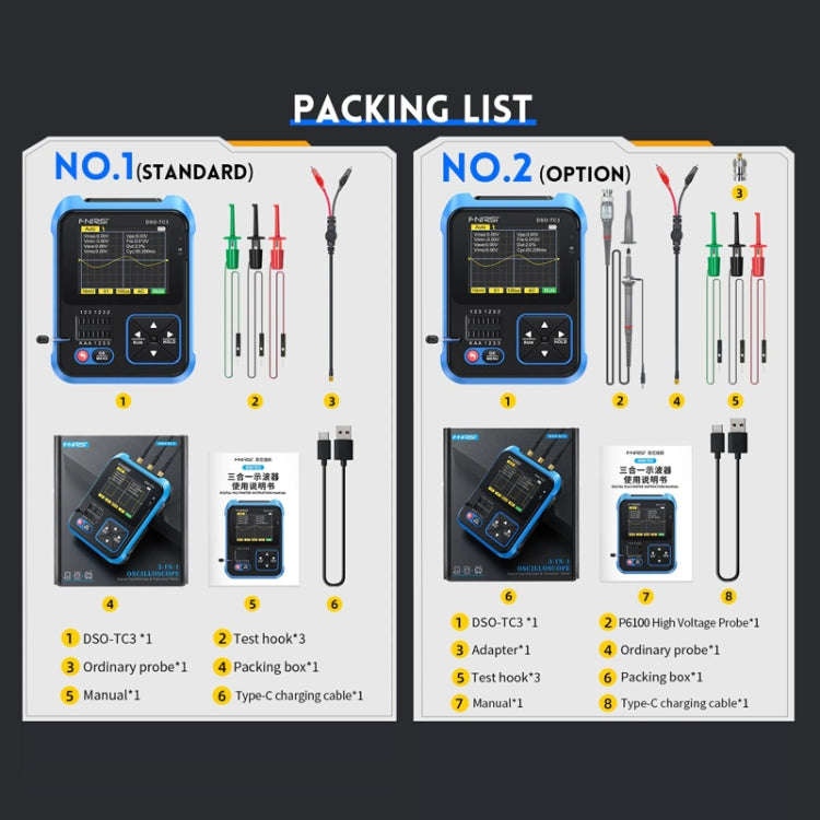 FNIRSI 3 In 1 Handheld Digital Oscilloscope LCR Transistor Tester, Specification: Standard