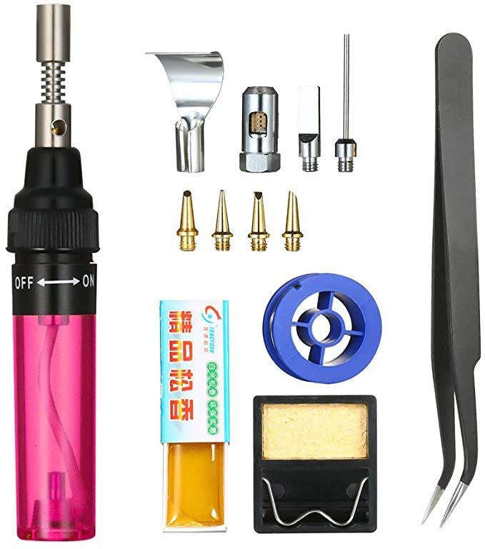13pcs /Set Pen Type 3 In 1 Gas Soldering Iron Multi-function Gas Soldering Iron Set(Transparent Red)