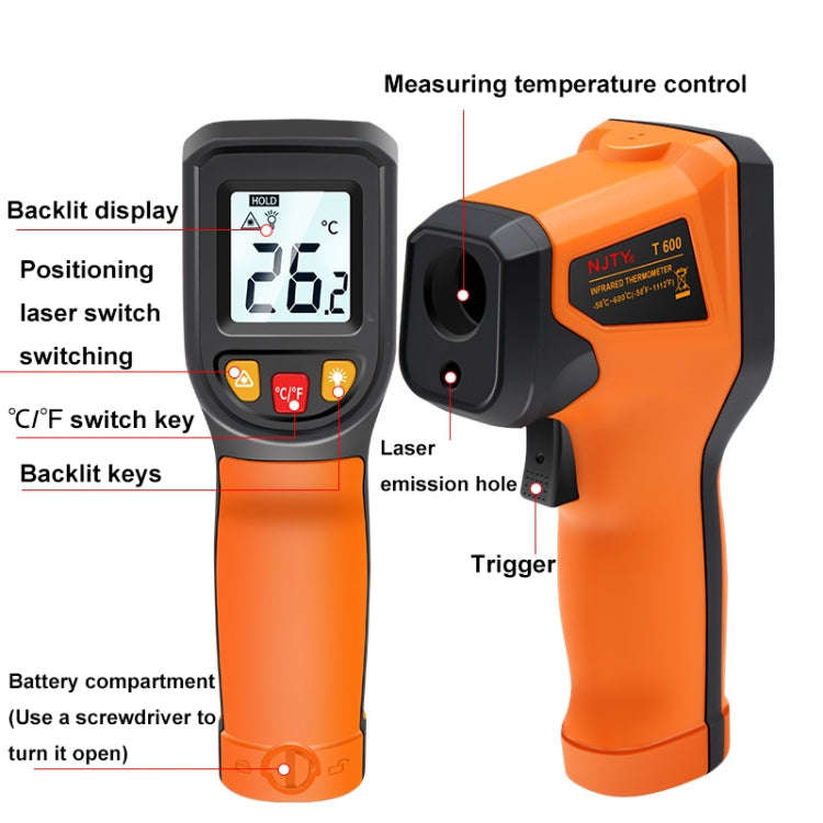 NJTY Digital Display High-Precision Infrared Thermometer For Bakery Kitchen Industry, Spec: T400A...