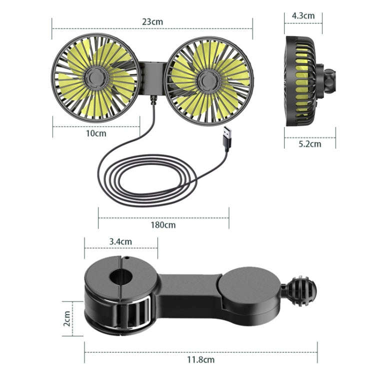 SUITU F4208 Car Cooling Fan Vehicle Rear Seatback USB Dual-Head Electrical Fan(Yellow And Black)